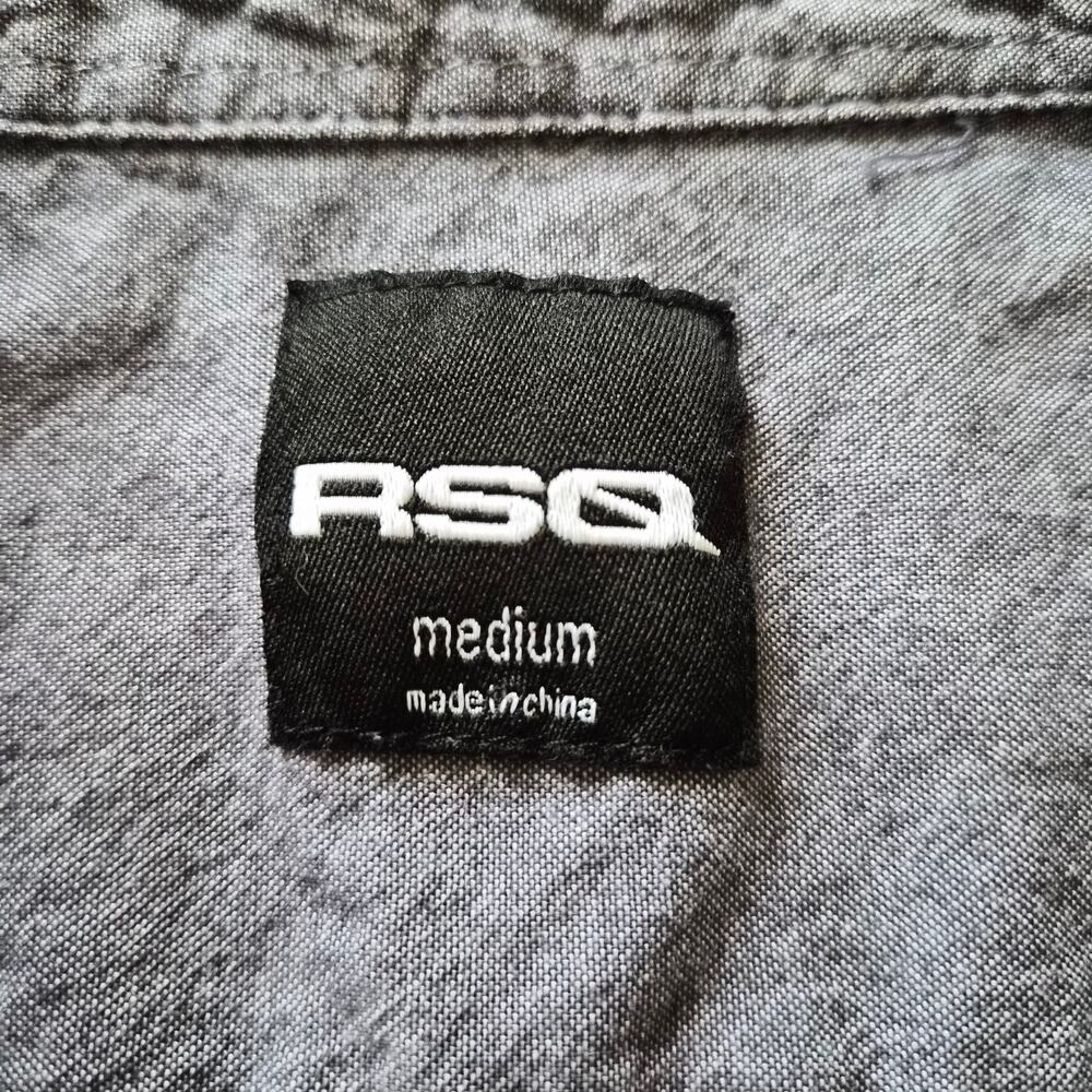 RSQ Tillys Gray Oxford Button Up Shirt Short‎ Sleeve Mens Medium Skater Casual - Picture 3 of 7